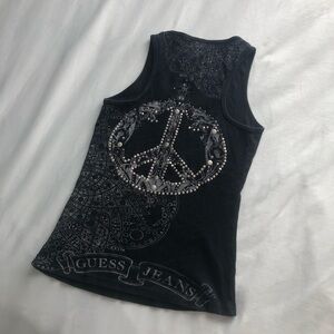 Vintage Guess Black Embellished Peace Sign Tank